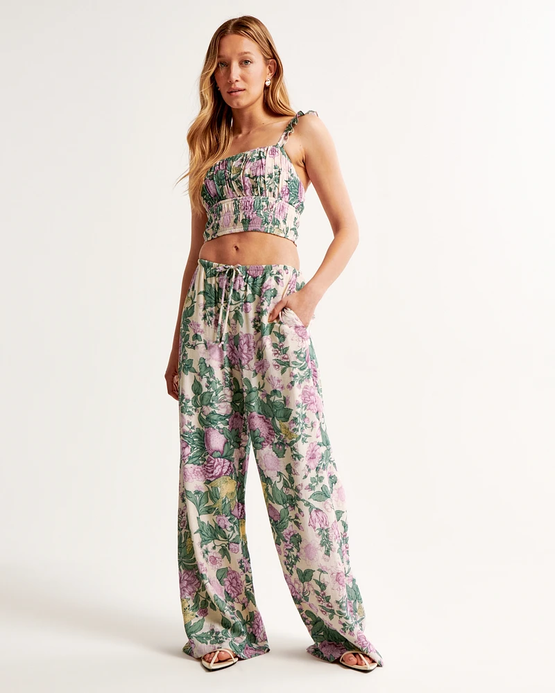 Crinkle Textured Pull-On Palazzo Pant