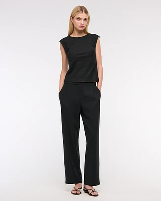 Straight Linen-Blend Pull-On Pant