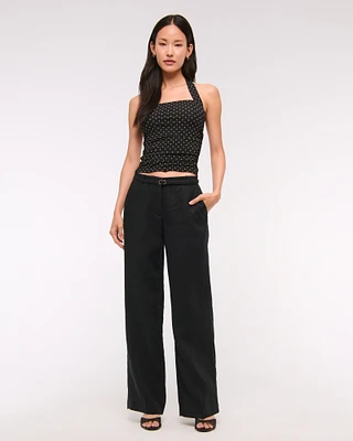 Premium Linen Belted Wide Leg Pant