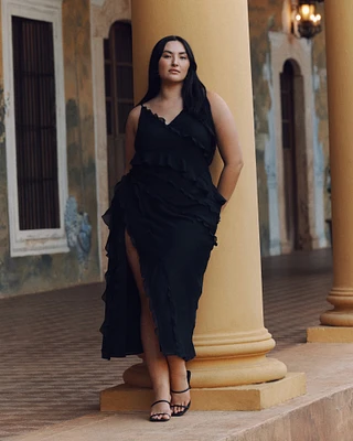 Draped Ruffle Maxi Dress