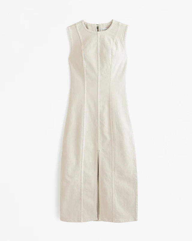 shell denim midi dress Distressed Embellished Sleeveless Denim Square Neck, Isobel Shell Midi Dress in Dark Wash, Size M,