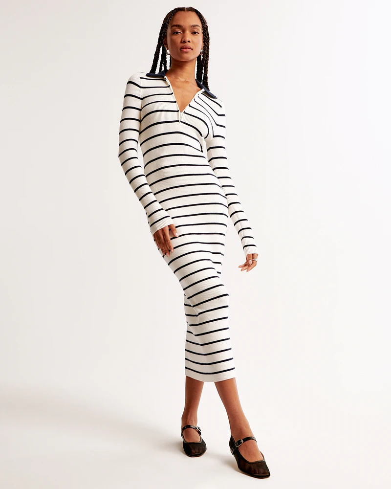 Long-Sleeve Half-Zip Maxi Sweater Dress