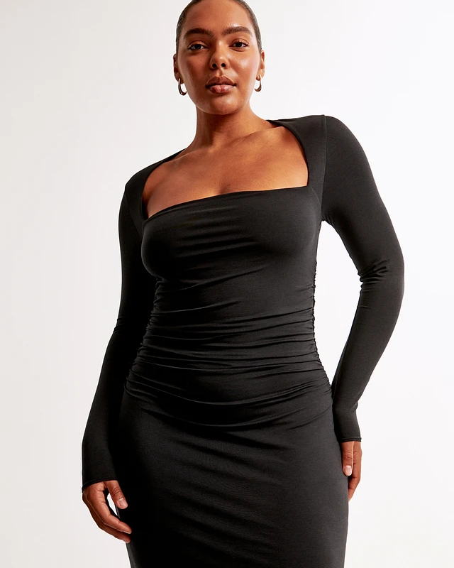 black stretchable dress Woollen Greyish Black Stretchable Cowl Neck Aline Dress