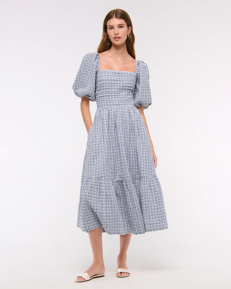 The A&F Emerson Linen-Blend Puff Sleeve Midi Dress