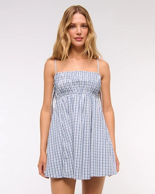 Smocked Babydoll Tie Mini Dress