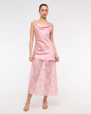 Cowl Neck Lace Maxi Dress