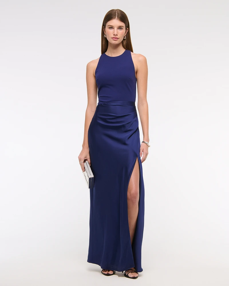 High-Neck Draped Maxi Dress