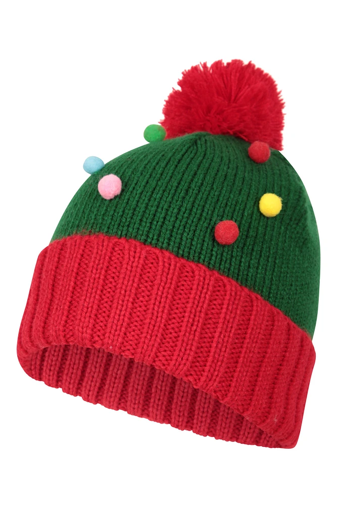 Xmas Tree Kids Pom Beanie