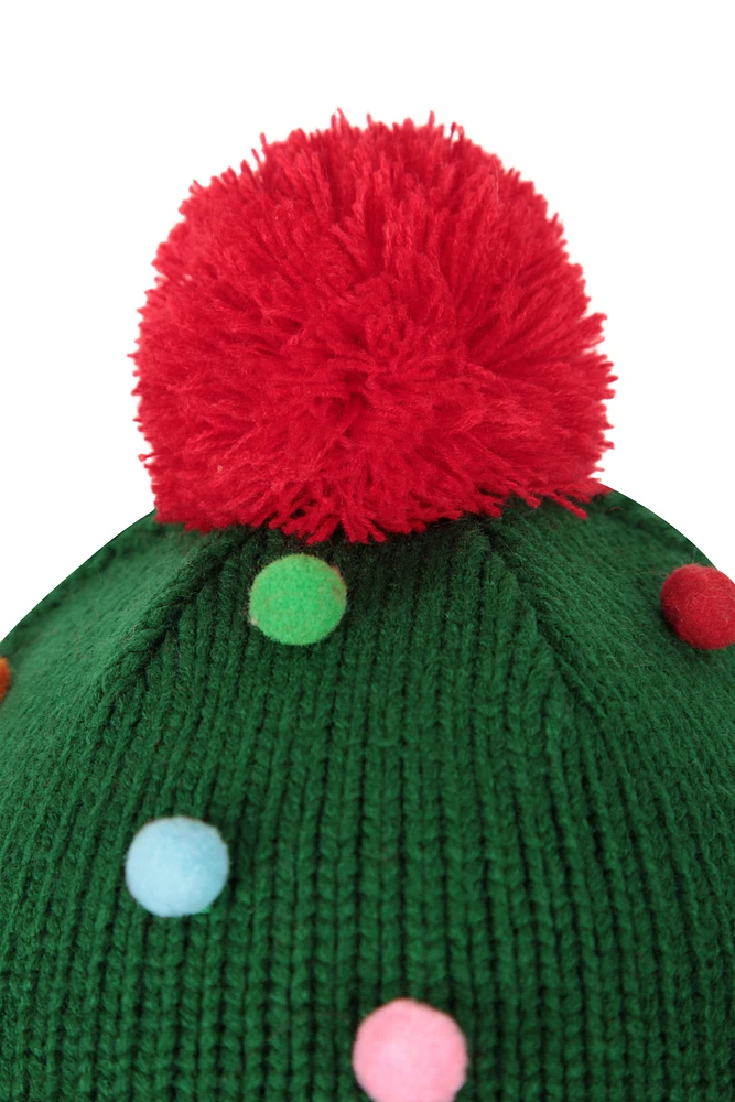Xmas Tree Kids Pom Beanie