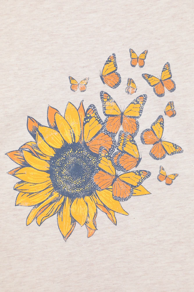 Printed Womens Sunflower Relaxed Fit T-Shirt