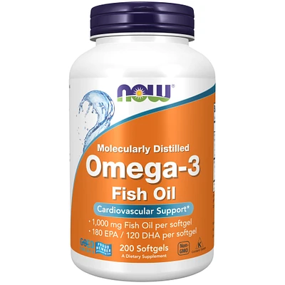 Omega-3 180 EPA / 120 DHA, Molecularly Distilled, Cardiovascular Support*, 200 Softgels