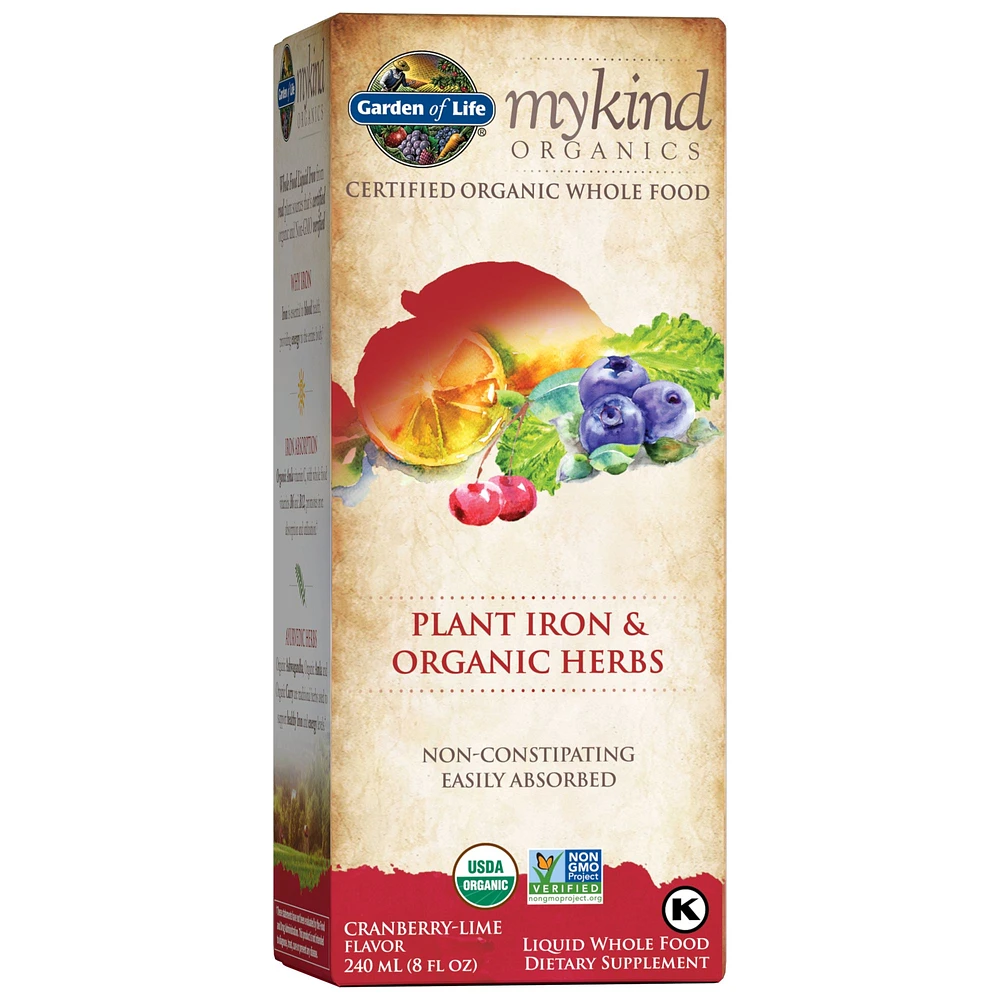 mykind Organics Organic Plant-Sourced Iron + Herbs (Cranberry-Lime Liquid)