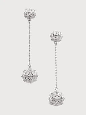 Silver-Tone Cubic Zirconia Ball Drop Earring