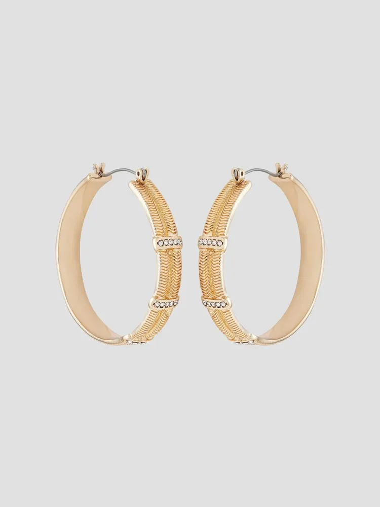 Textured Gold-Tone and Crystal Hoop Earrings