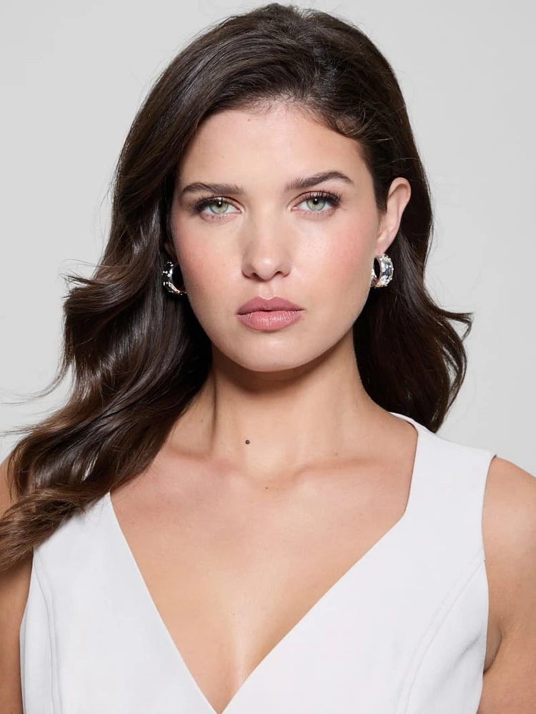 Silver-Tone Stone Hoop Earrings