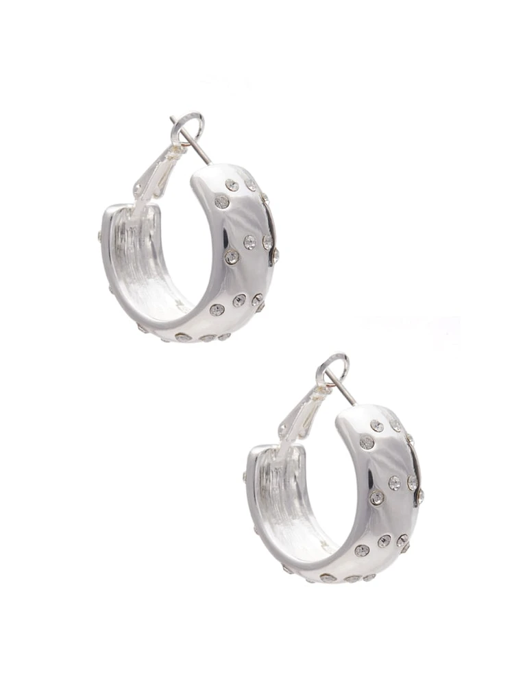 Silver-Tone Stone Hoop Earrings