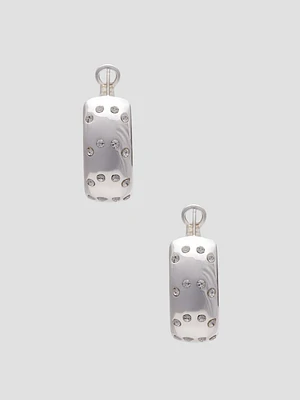 Silver-Tone Stone Hoop Earrings