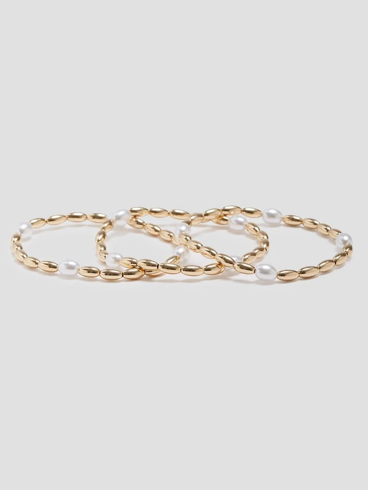 Gold-Tone and Faux-Pearl Stretch Bracelet Set