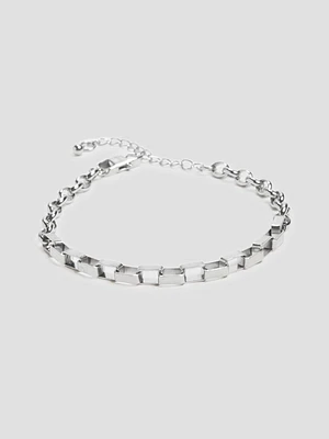 Silver-Tone Stainless Steel Mixed Link Bracelet