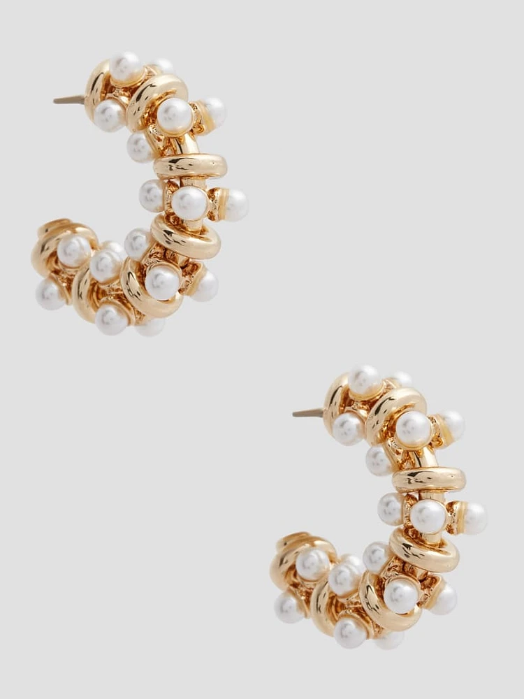 Gold-Plated Faux-Pearl Hoop Earrings