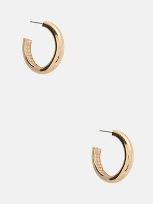 Gold-Tone Hidden CZ Crystal Hoop Earrings