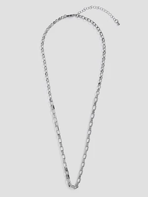 Silver-Tone Stainless Steel Mixed Link Necklace