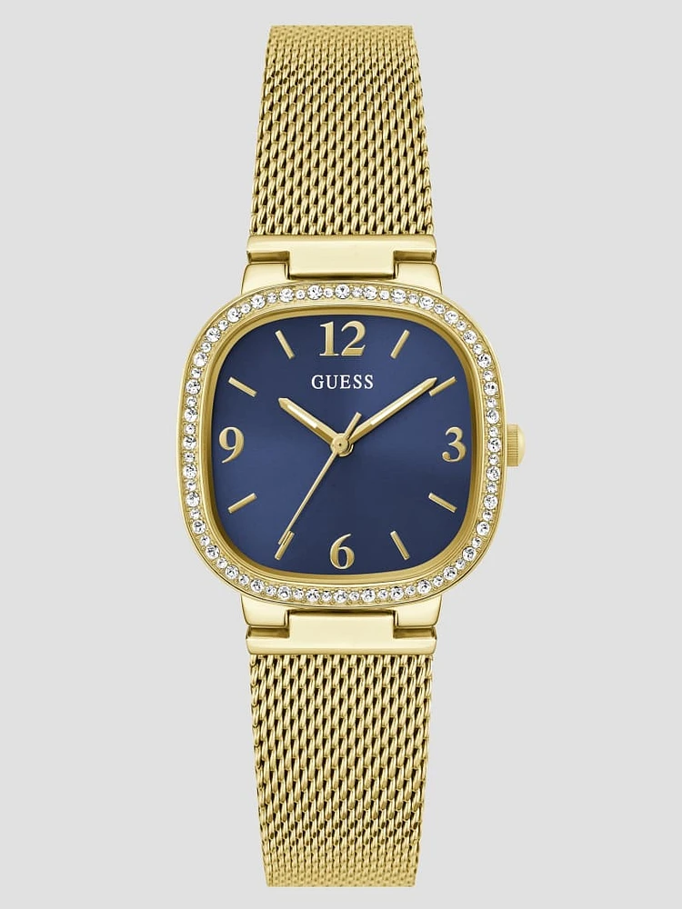 Gold-Tone Rounded Crystal Analog Watch