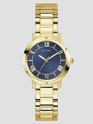 Gold-Tone and Navy Round Analog Watch