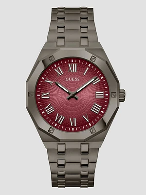 Dark Silver and Burgundy Analog Watch