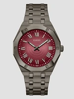Dark Silver and Burgundy Analog Watch
