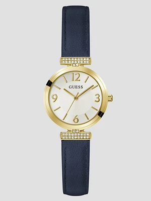Gold-Tone and Navy Leather Analog Watch