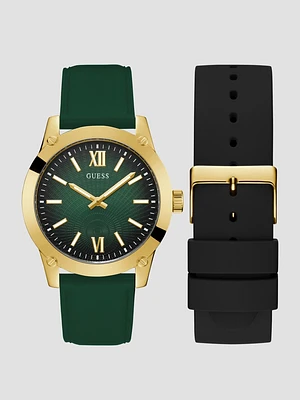 Gold-Tone and Green Analog Watch Box Set