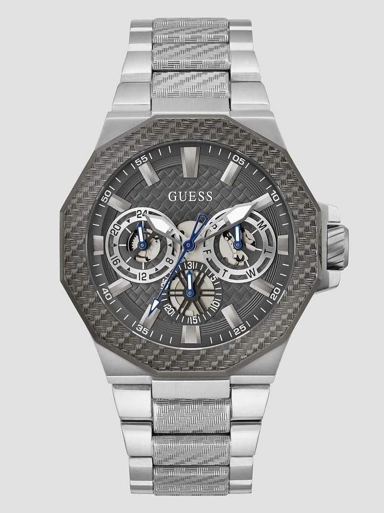 Silver-Tone and Gray Textured Multifunction Watch