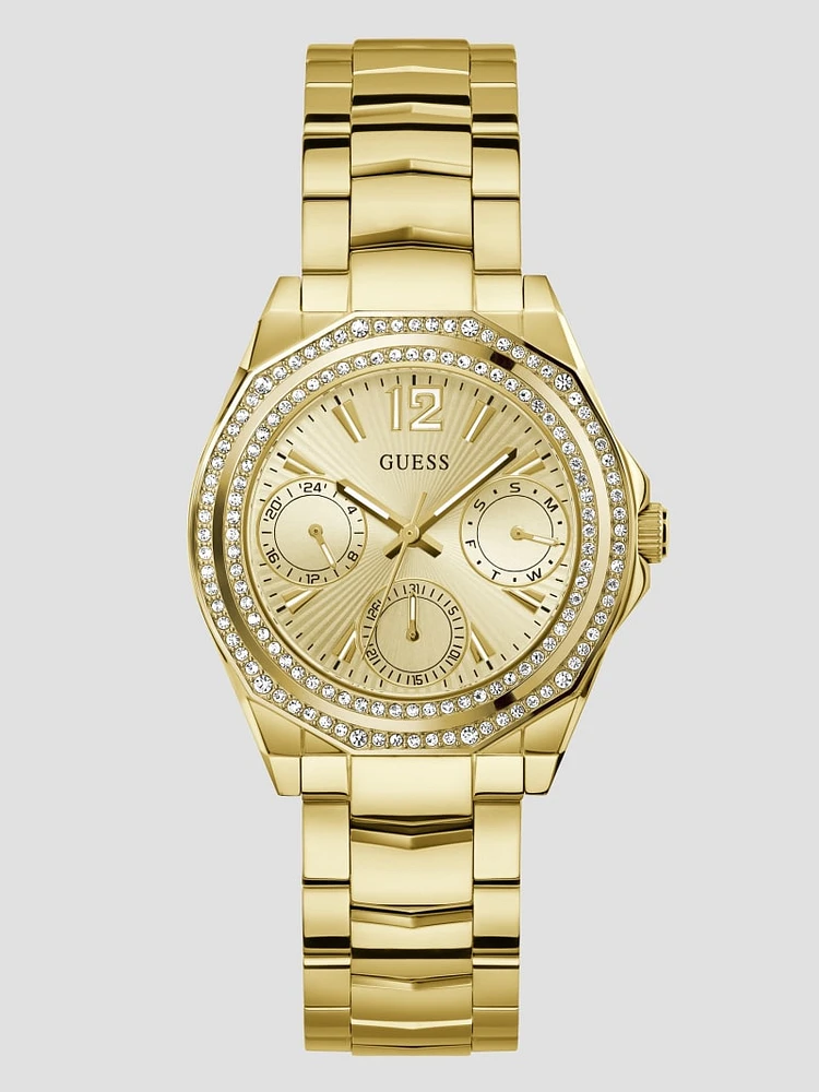 Gold-Tone and Crystal Multifunction Watch