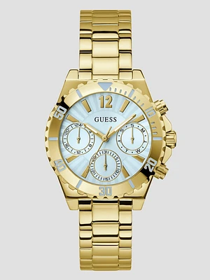 Gold-Tone and Light Blue Multifunction Watch