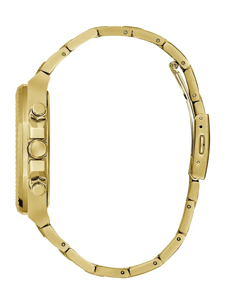 Ridged Gold-Tone and Blue Multifunction Watch