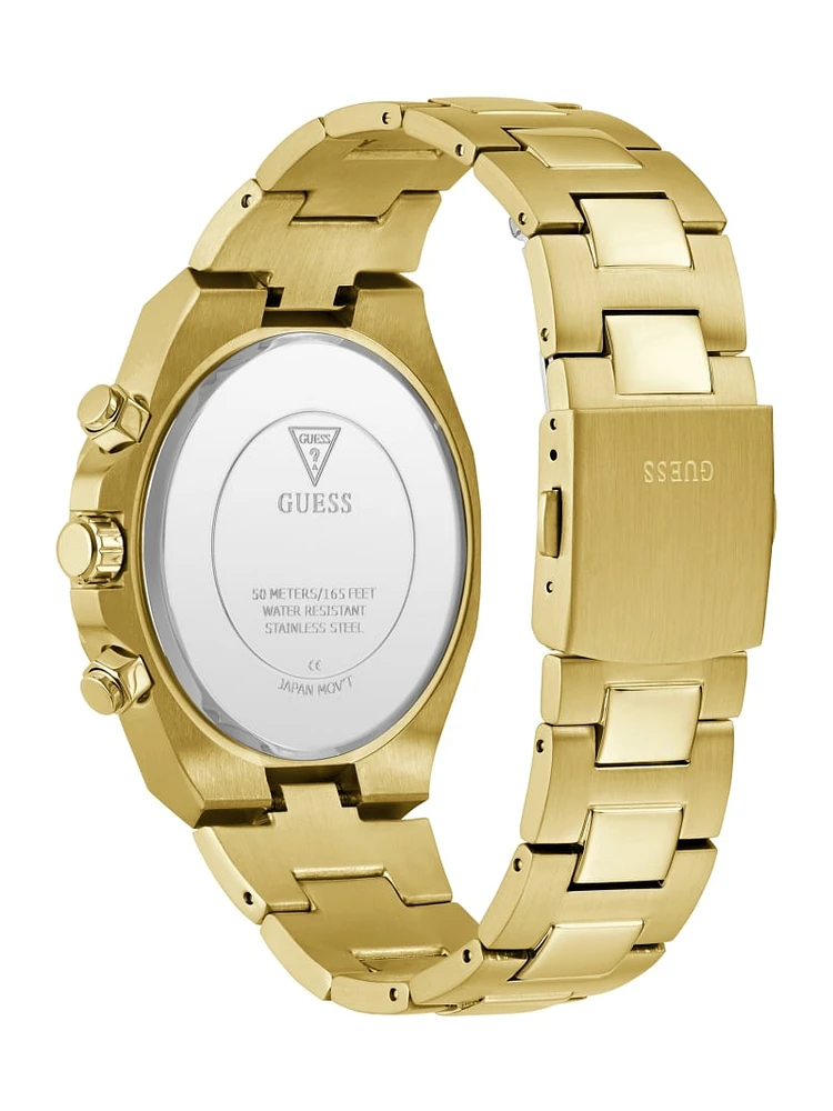 Ridged Gold-Tone and Blue Multifunction Watch