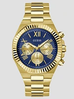 Ridged Gold-Tone and Blue Multifunction Watch
