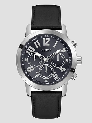 Silver-Tone Leather Multifunction Watch