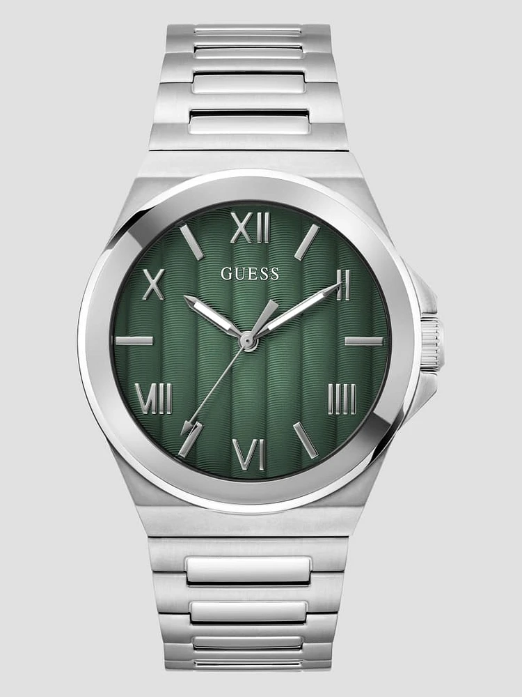 Silver-Tone and Green Analog Watch