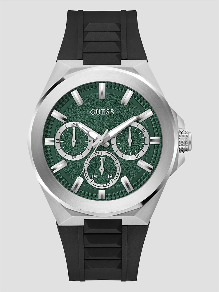 Silver-Tone and Green Multifunction Watch
