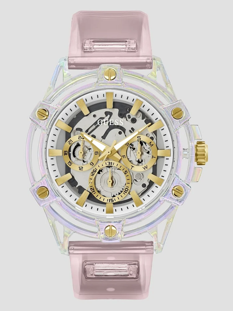 Pink and White Multifunction Silicon Watch
