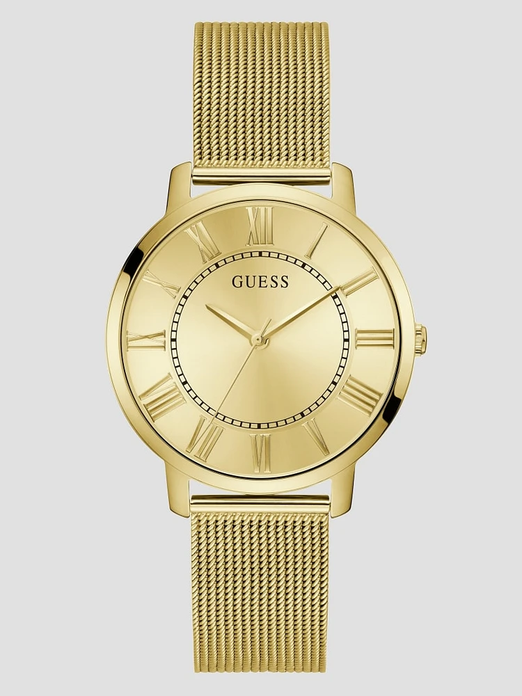 Gold-Tone Mesh Analog Watch
