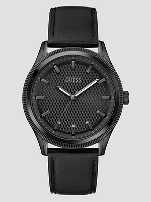Black Leather Analog Watch