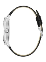 Silver-Tone Analog Leather Watch