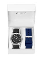 Silver-Tone Analog Leather Watch