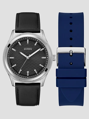 Silver-Tone Analog Leather Watch