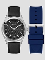 Silver-Tone Analog Leather Watch