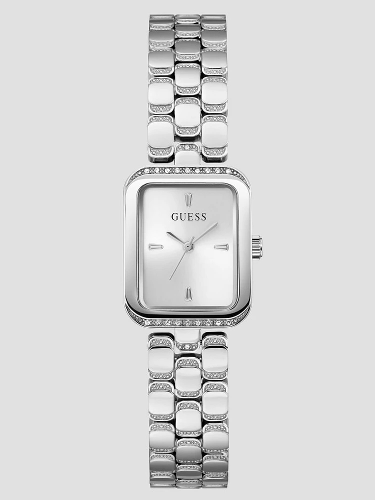 Silver-Tone Textured Square Analog Watch