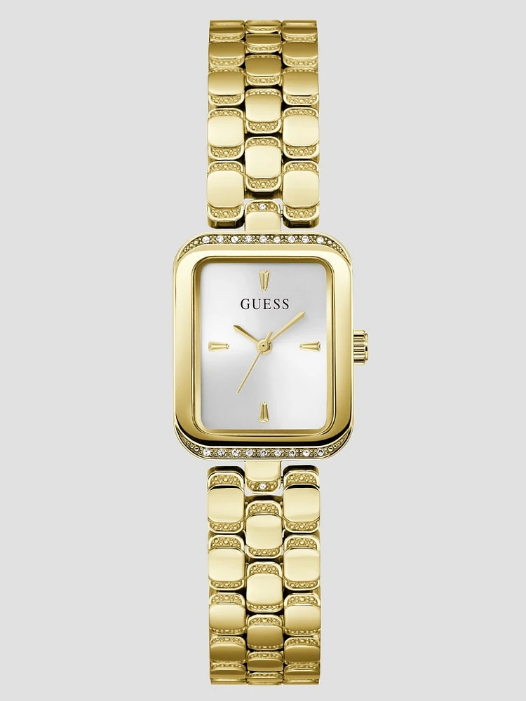 Gold-Tone Textured Square Analog Watch